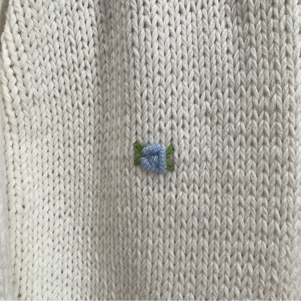 Fanm Mon Hand Knit embroidered blue rose cardigan cotton handcrafted XS/S NEW - Picture 6 of 15